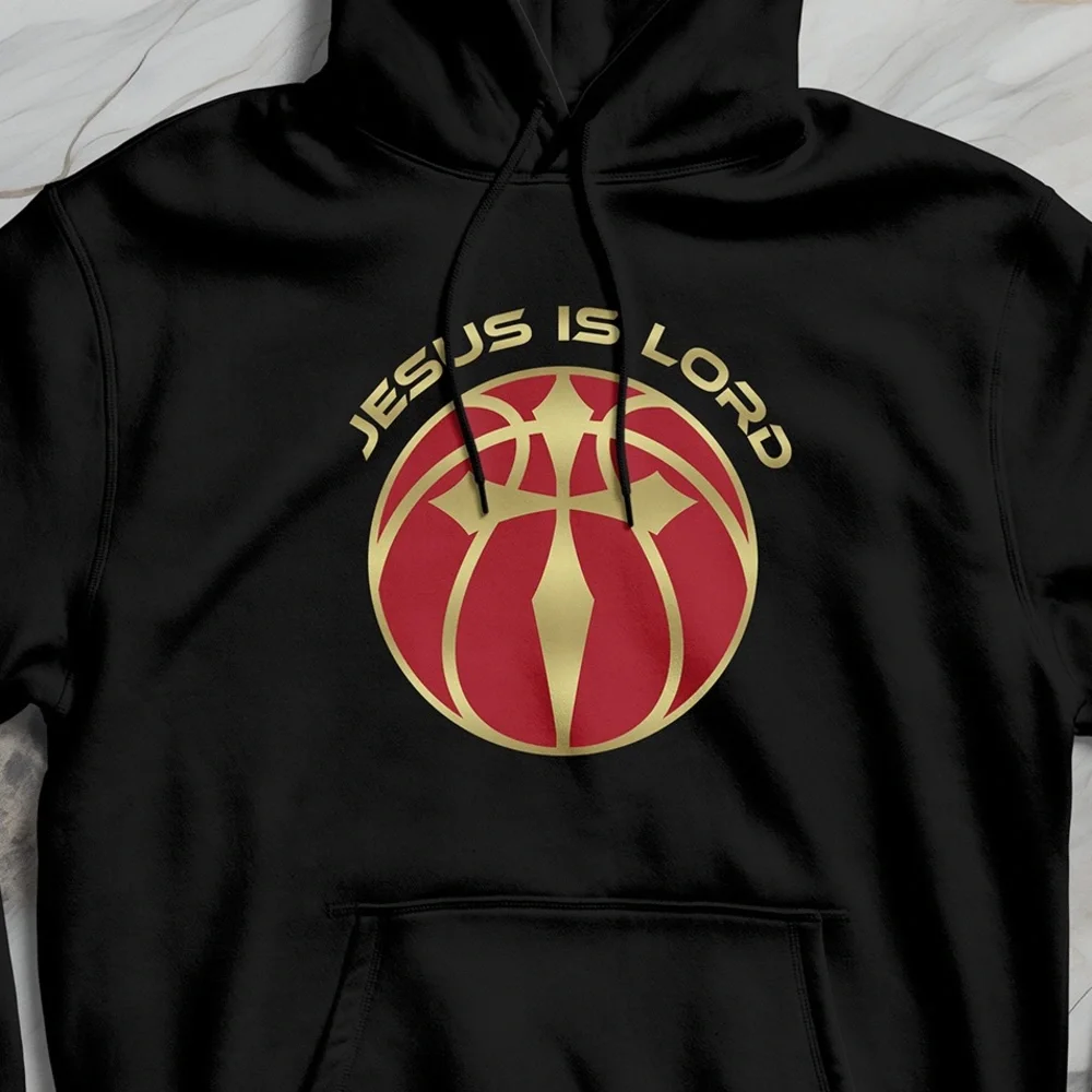 Men’s Hoodie Jesus Is Lord Gold Cross Christian Faith Bible Verse Sweatshirt - Picture 2 of 3